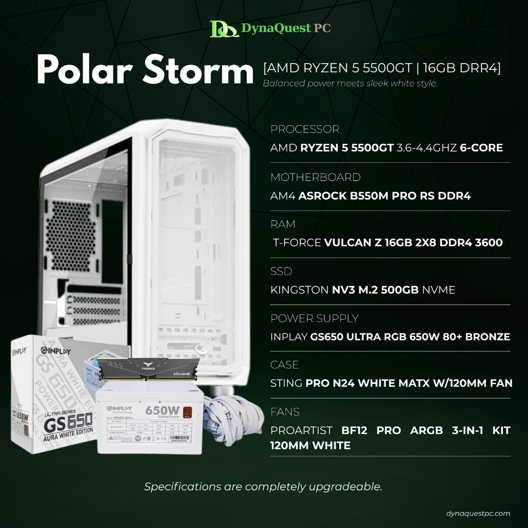 AMD Ryzen 5 5500GT 6-Core | B550M | 16GB DDR4 RAM | 1TB NVMe SSD | 650W Bronze PSU | Sting Pro N24 Case | CPU Package