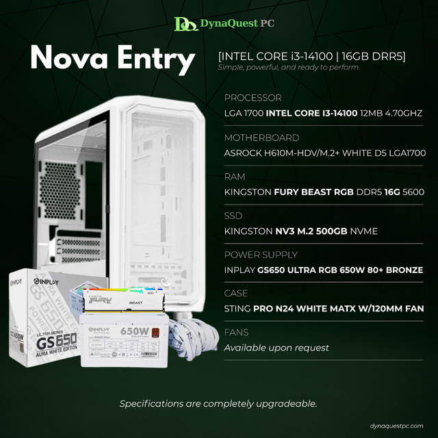 Cpu Sting Model Intel Core i3-14100 | H610M | 16GB DDR5 RAM | 500GB NVMe SSD | 650W Br ...
