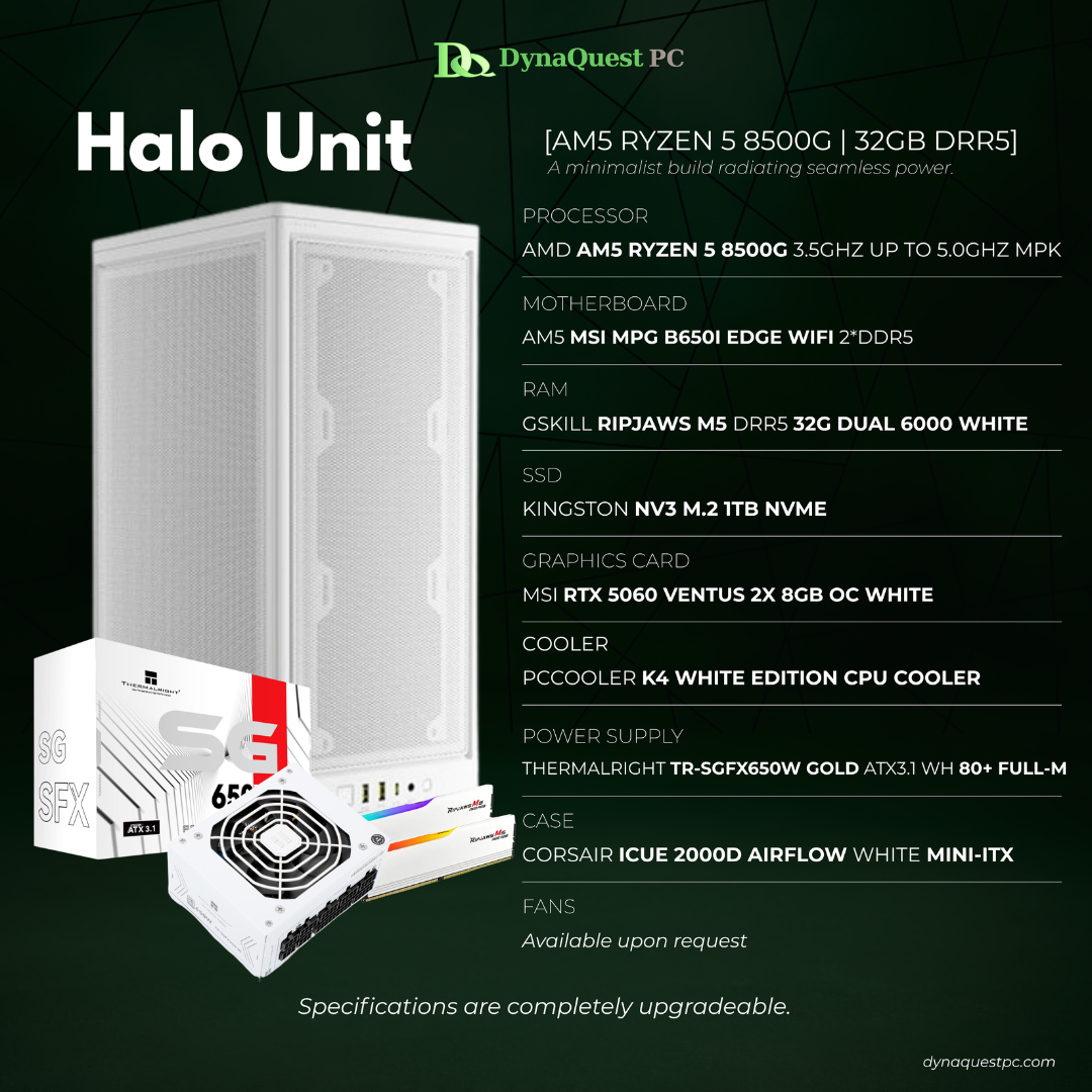 AMD Ryzen 5 8500G 6-Core | B650i | 32GB DDR5 RAM | 1TB NVMe SSD | 750W Bronze PSU | Corsair mini-ITX Case | 120mm Air Cooler | CPU Package