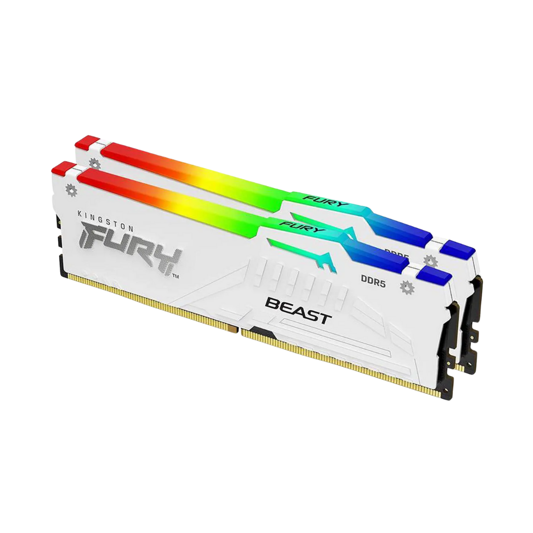 Kingston Fury Beast RGB 64GB Dual White DDR5 6400MTs CL32-39 1.40v Desktop Memory KF564C32BWEAK2-64