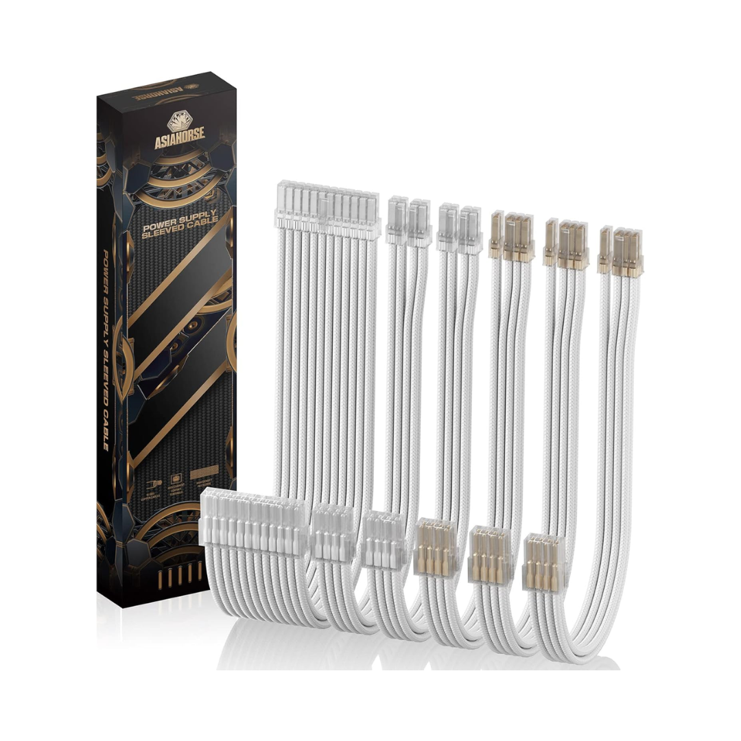 AsiaHorse 18AWG PSU Kabelverlenging Kit Met Kabelkammen - 24 Pin, 6+2 Pin, 4+4 Pin - Zwart/Grijs 30 Cm