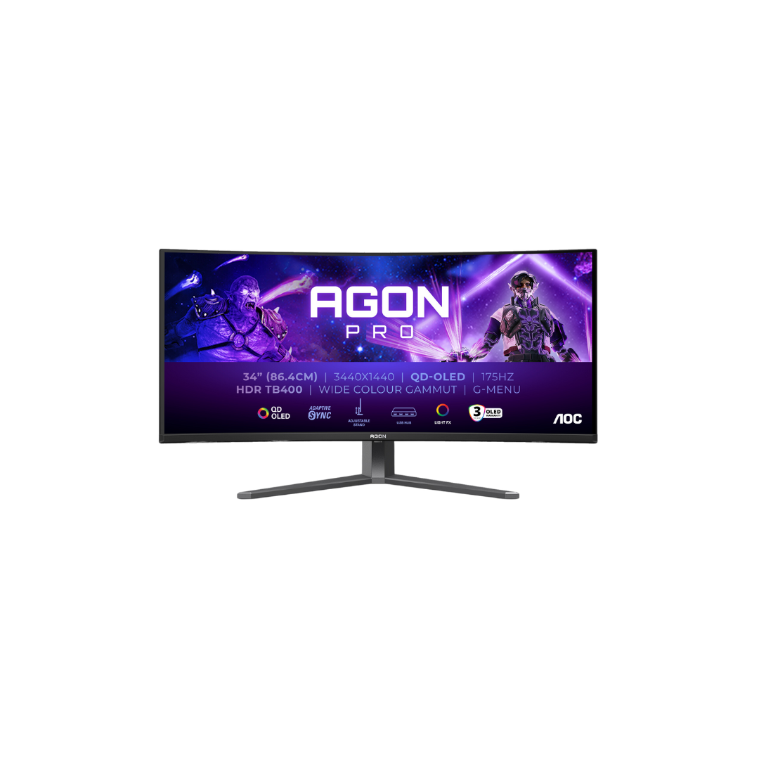 AOC Argon Pro AG346UCD QD-OLED Curved 34" WQHD (3440x1440) 175Hz 0.03ms Adaptive-Sync Gaming Monitor (Black/Grey)