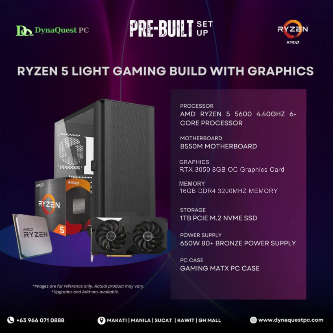 AMD Ryzen 5 5600 6-Core | B550M | 16GB DDR4 RAM | 1TB NVMe SSD | RTX 3050 8G OC GPU | 650W Bronze PSU | FSP ATX Case | CPU Package