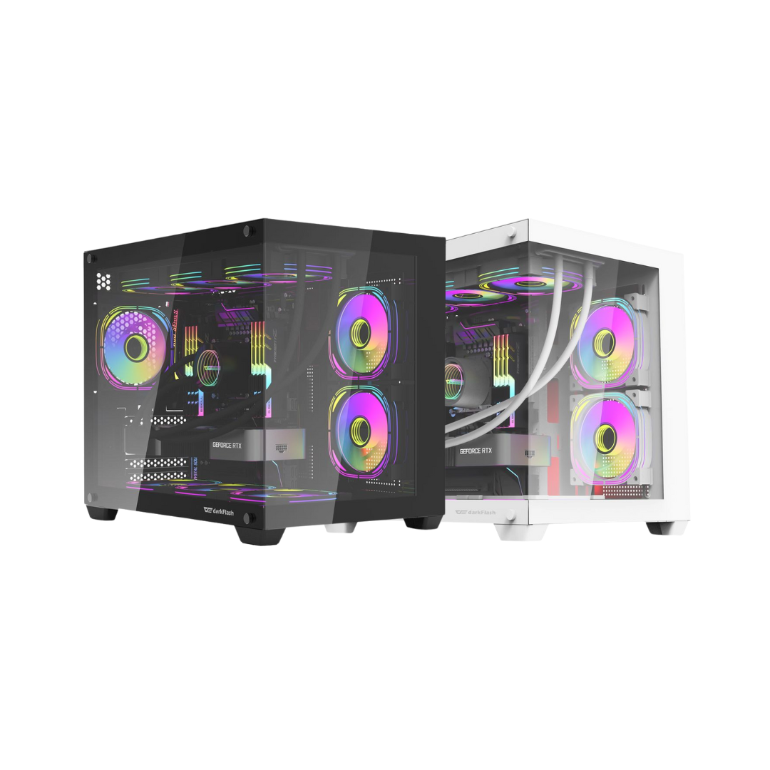 DarkFlash C285MP V2 mATX PC Case Tempered Glass Panoramic Side Transpa ...