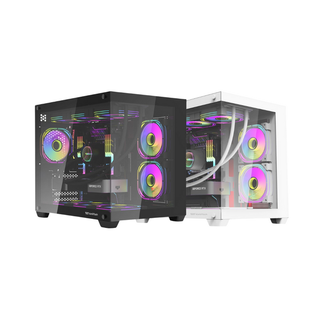 DarkFlash C285MP V2 mATX PC Case Tempered Glass Panoramic Side Transpa ...