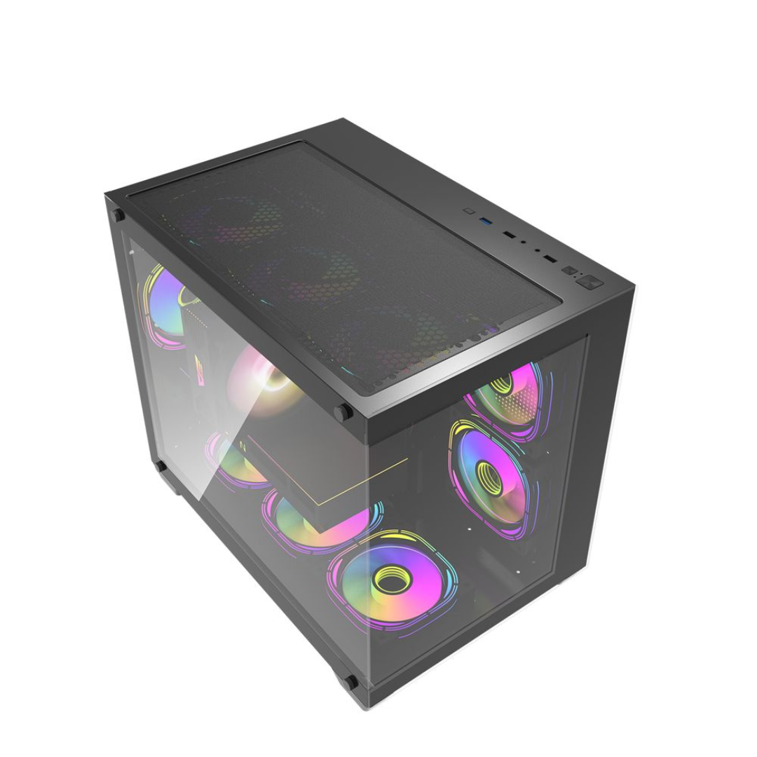 DarkFlash C285MP V2 mATX PC Case Tempered Glass Panoramic Side Transpa ...