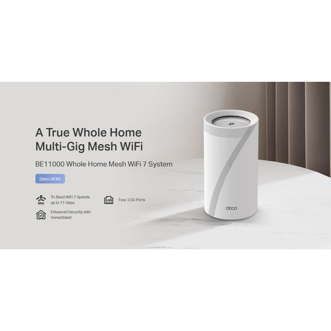 TPLink Deco BE65 (3-Pack) BE11000 Whole Home Mesh Wi-Fi 7 System