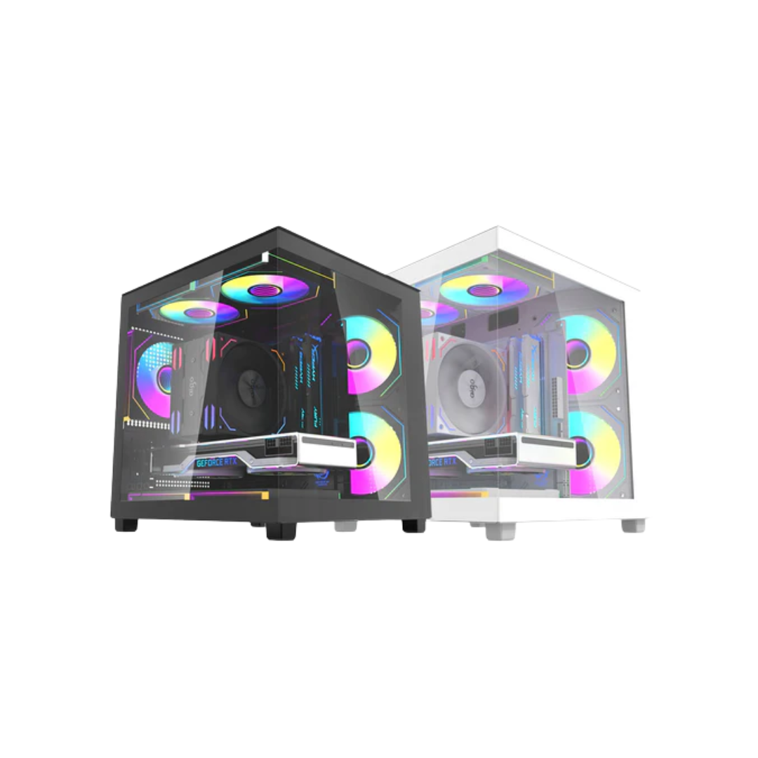 Aigo Apollo A275 Panoramic Glass mATX PC Case + 3 White Led Fans ( Black | White )