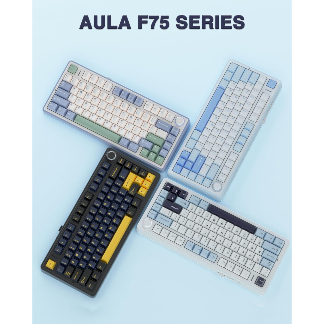 AULA F75 Mechanical Keyboard 75% 80 Key RGB Tri-Mode Wired Bluetooth 2.4G Gasket Structure Hot-swap Gaming Keyboard