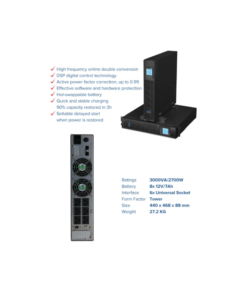 AWP Wise APO3000RT 3000VA 2700W Rackmount Tower UPS