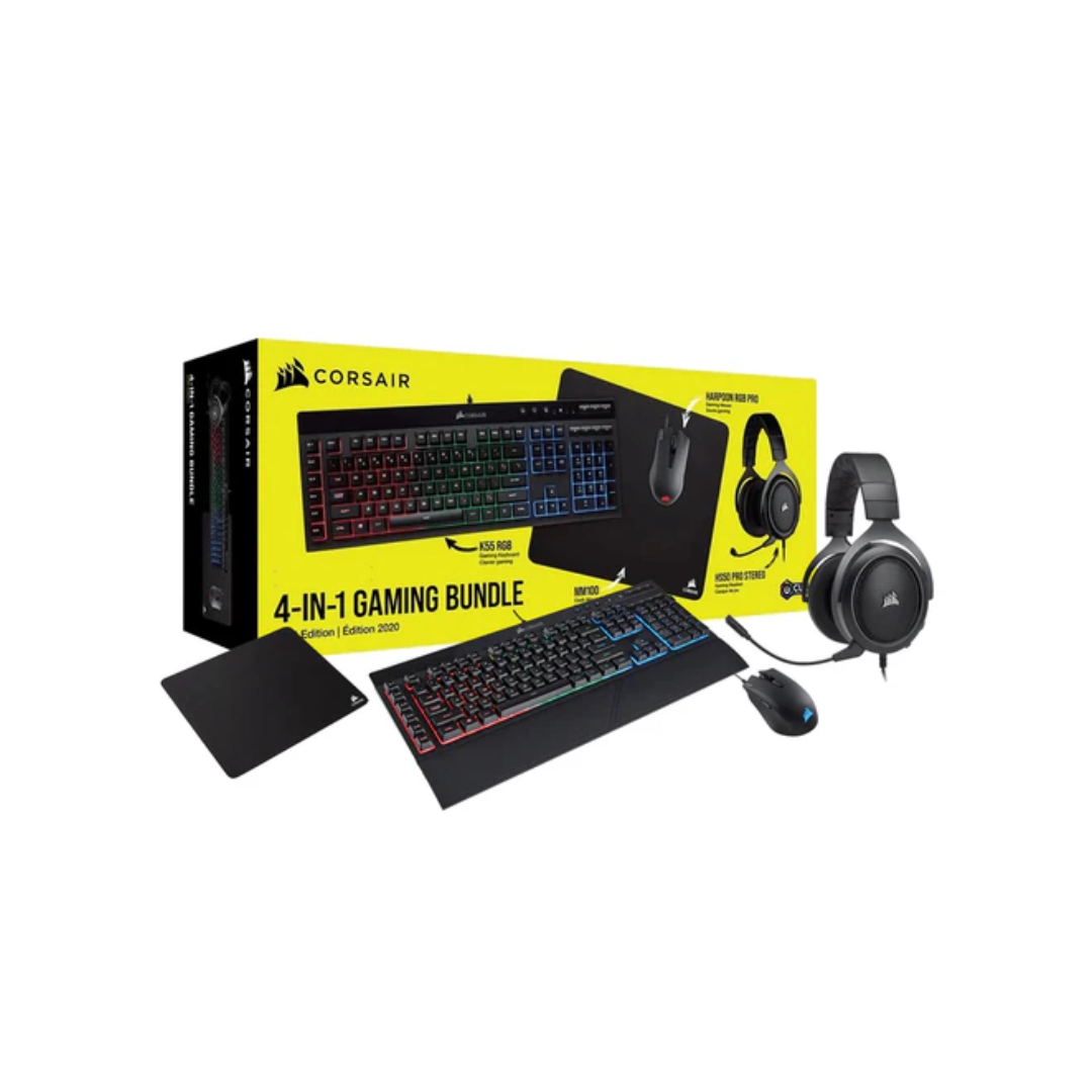 Corsair 4-in-1 Bundle K55 PRO+Harpoon+MM100+HS50 Mouse+Keyboard+Headset+Mousepad CH-9226A65-NA