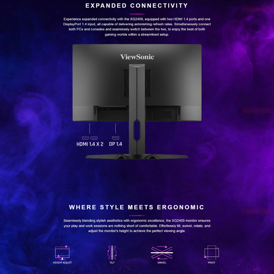 Viewsonic XG2409 24" IPS 180Hz FHD 1ms HDR10, 2HDMI DP, pivot adj ergo stand