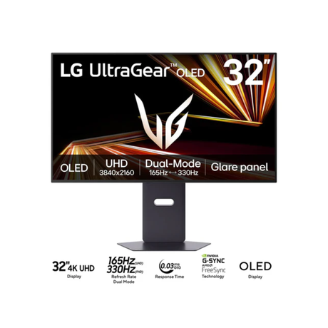 LG UltraGear 32GX850A-B 32" 4K UHD OLED (3840x2160) Dual Mode (UHD 165Hz / FHD 330Hz) 0.03ms GtG Gaming Monitor with Tilt, Height, Swivel & Pivot Adjustment