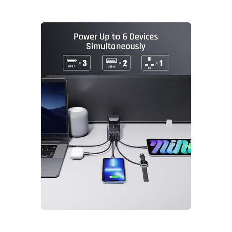 Voltme Vito Go EzTravel Power Strip, 75 W USB C Power Supply, GaN Charger, PD3.0, 5-Port Multiple Fast Charger with AC Cable F4006