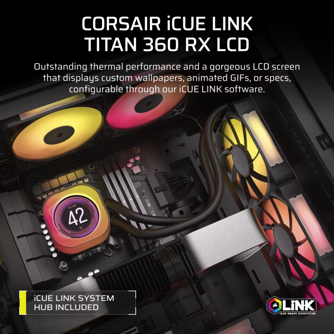 Corsair iCue Link Titan 360 LCD RX LCD AIO Black Extreme Performance 360mm RGB Liquid CPU Cooler CW-9061023-WW