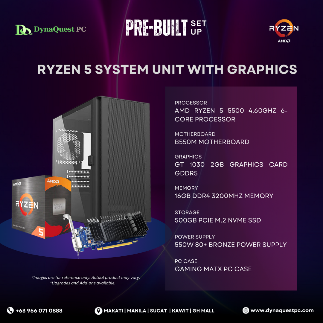 AMD Ryzen 5 5500 6-Core | B550M | 16GB DDR4 RAM | 500GB NVMe SSD | GT 1030 2G GPU | 550W PSU | Bitfenix mATX Case | CPU Package