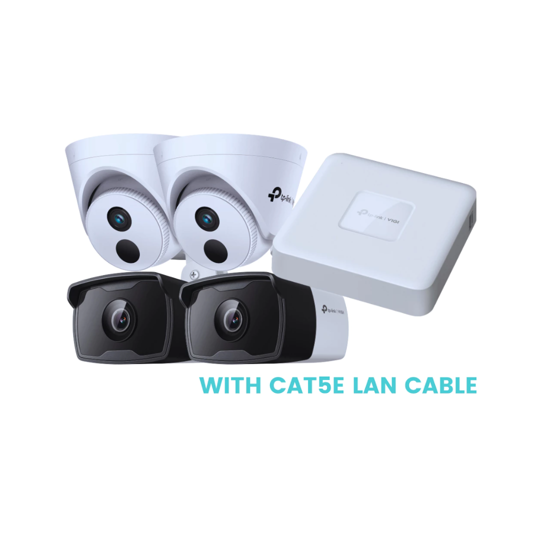 TPLink VIGI 4CH IP Camera Kit C240I NVR1104H-4P | C320I (2.8mm)* 2 | C240I (4mm)* 2 | 20m  Cat5e LAN Cable* 4 |  Surveillance Kit