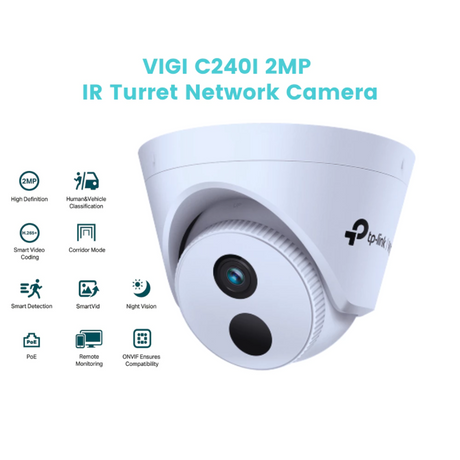 TPLink VIGI 4CH IP Camera Kit C240I NVR1104H-4P | C320I (2.8mm)* 2 | C240I (4mm)* 2 | 20m  Cat5e LAN Cable* 4 |  Surveillance Kit