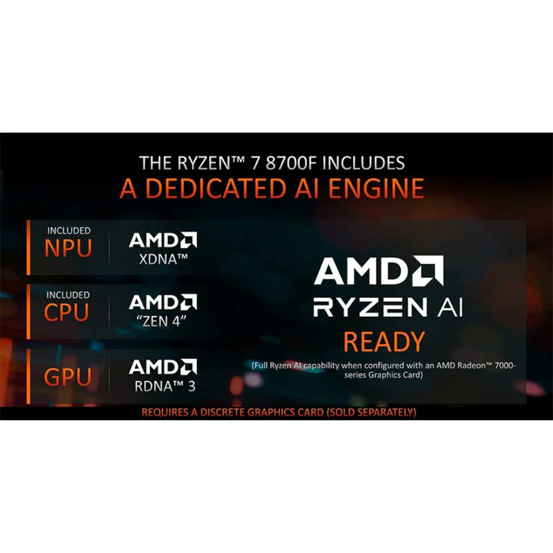 AMD Ryzen 7 8700F (AM5) Processor 8-Core 16-Threads MPK Tray AMD Ryzen 7 8700F (AM5) Processor 8-Core 16-Threads MPK Tray