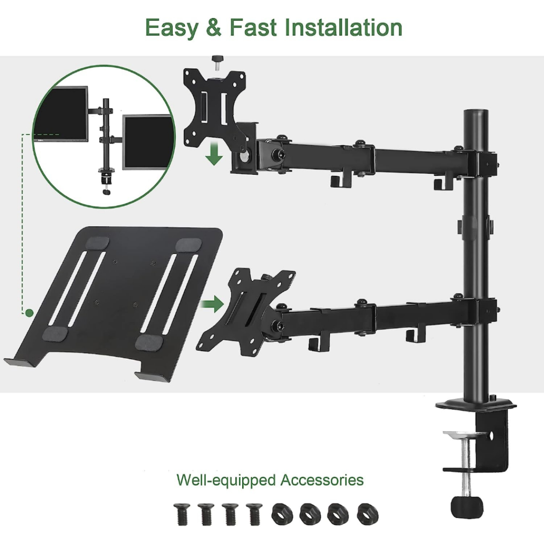 Inplay KMT-4 Dual Arm 2-in-1 Laptop Tray with 13-27" Monitor Mount