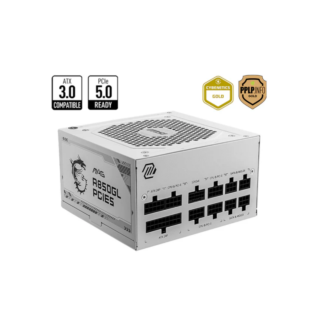 MSI MAG A850GL 850W 80+ Gold PCIe 5.0 Gen 5 ATX 3.0 Full Modular Power Supply (White)