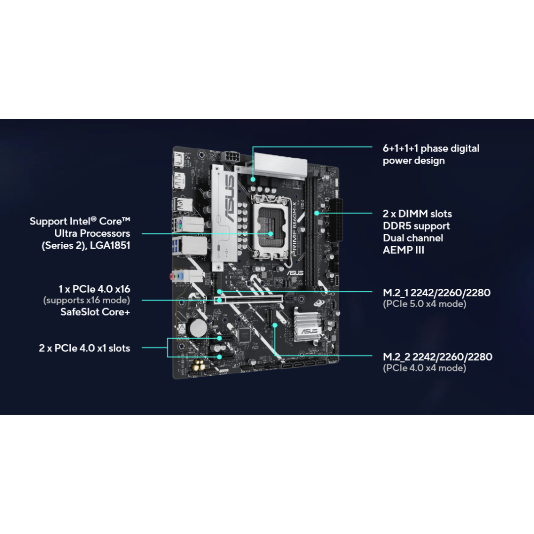 Asus Prime B860M-K CSM 2*D5 mATX LGA1851 Motherboard
