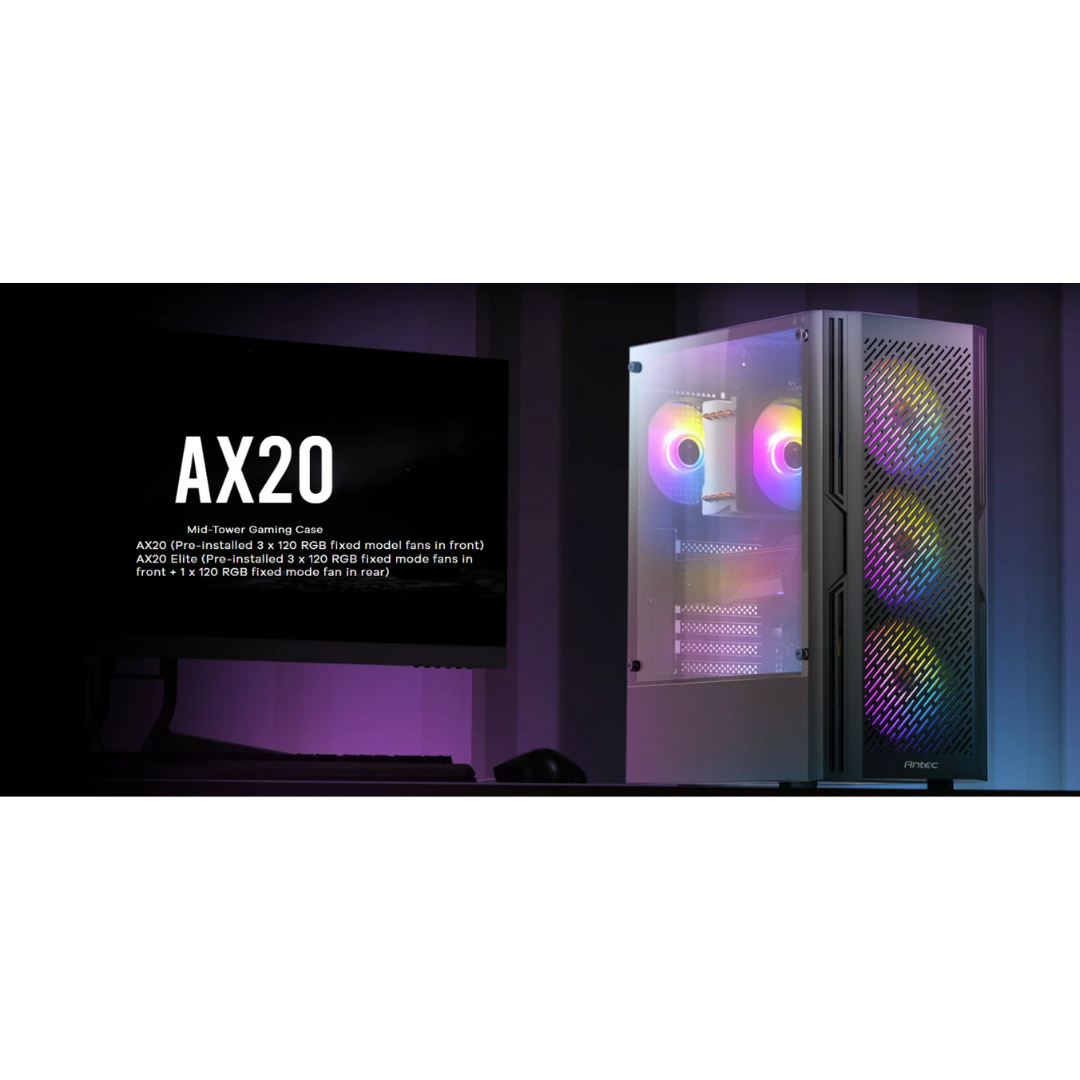 Antec AX20 Elite Black Mesh TG ATX Case w/ 4x120mm RGB Fan