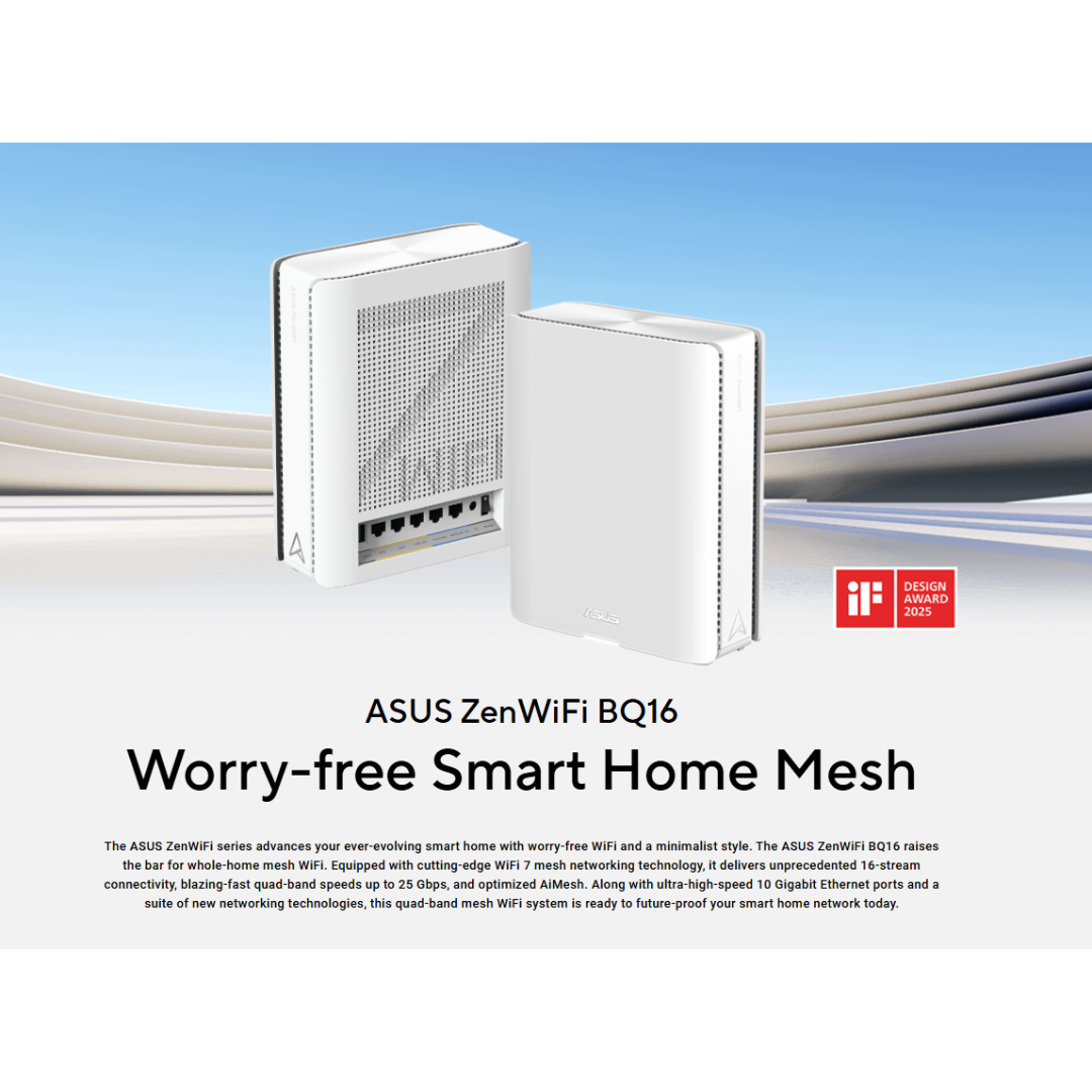 Bezeq Core Router Asus ZenWiFi BQ16 1-Pack Ai Mesh Router BE25000 Quad-band WiFi7 ...