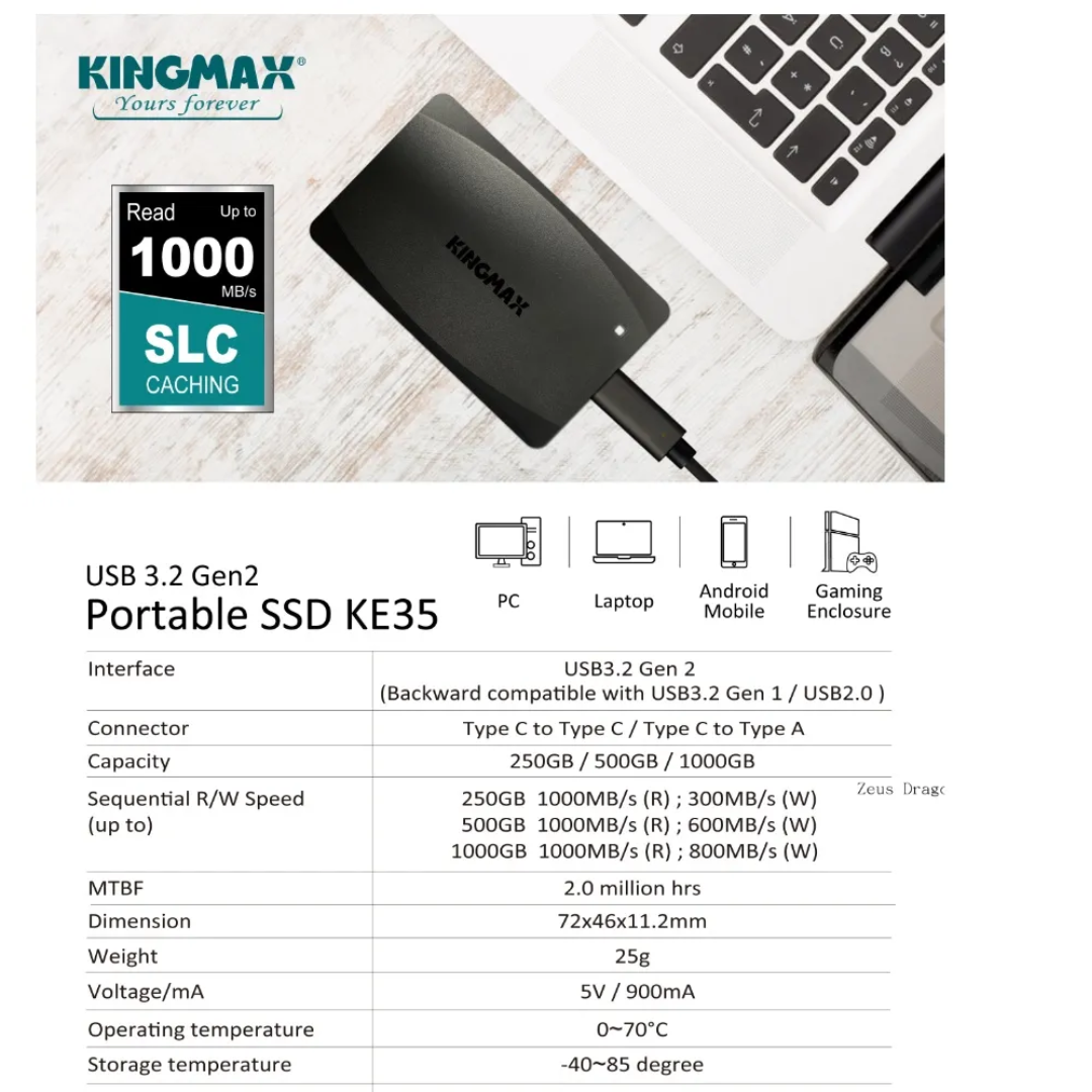 Kingmax KE35 1TB Portable SSD Gen2 KM1000GKE35BK