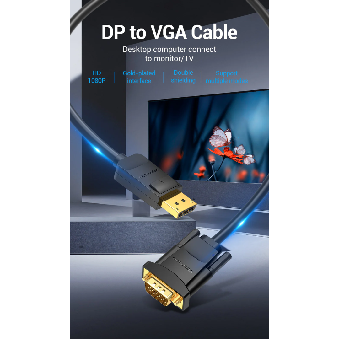 Vention Display Port to VGA Cable 1080p 60Hz 1.5mts for Computer TV Monitor Laptop Projector DP Male to VGA Male Cord HBLBG