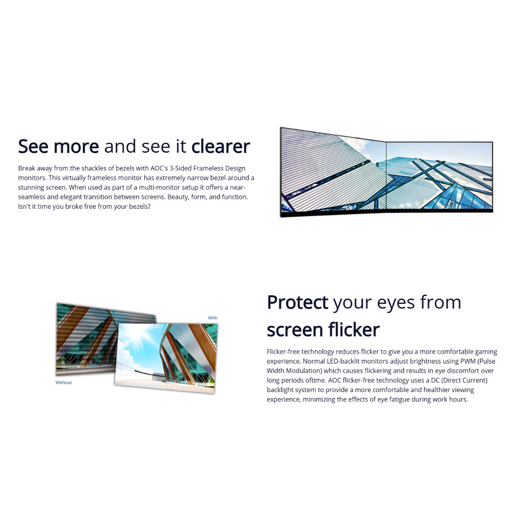 AOC 22B15H2 21.45" IPS 100Hz FHD 1920×1080 4ms HDMI + VGA Frameless Design Monitor