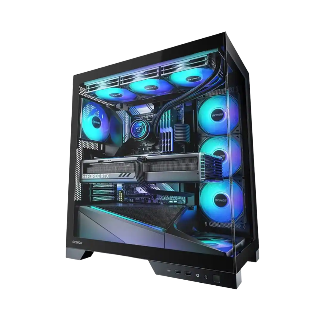 Okinos Aqua 9 Panoramic Mid-Tower ATX TG Gaming PC Case w/ 5x120MM ARG ...