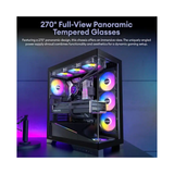 Okinos Aqua 9 Panoramic Mid-Tower ATX TG Gaming PC Case w/ 5x120MM ARGB Fans