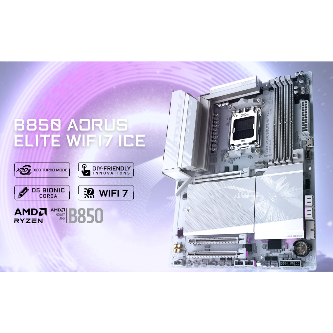 Gigabyte B850 Aorus Elite WiFi7 ICE 4*d5 ATX AM5 – DynaQuest PC Gigabyte B850 Aorus Elite WiFi7 ICE 4*d5 ATX AM5 – DynaQuest PC