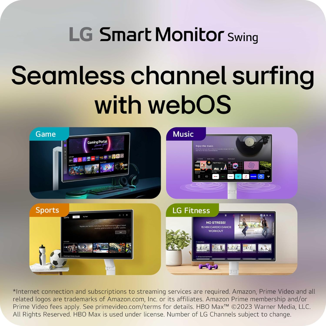 LG 32U889SA-W 32" IPS 4K UHD Touchscreen Smart Monitor Swing with Tilt, Height, Swivel, and Portrait Mode with wheels