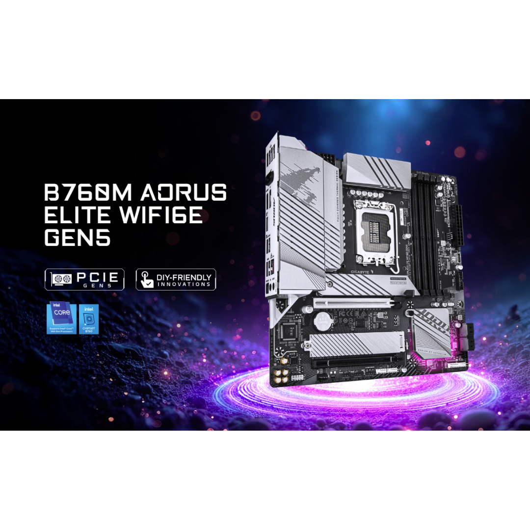 Gigabyte B760M Aorus Elite WiFi6E Gen5 DDR5 LGA 1700 Motherboard