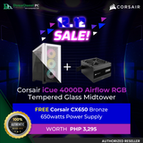 Corsair iCue 4000D Airflow RGB TG Midtower + Corsair CX650 Bronze 650W Power Supply