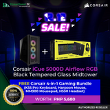 Corsair iCue 5000D Airflow RGB Black TG Midtower + Corsair 4in1 Gaming Bundle (K55 Pro Keyboard, Harpoon Mouse, MM300 Mousepad, HS50 Headset)