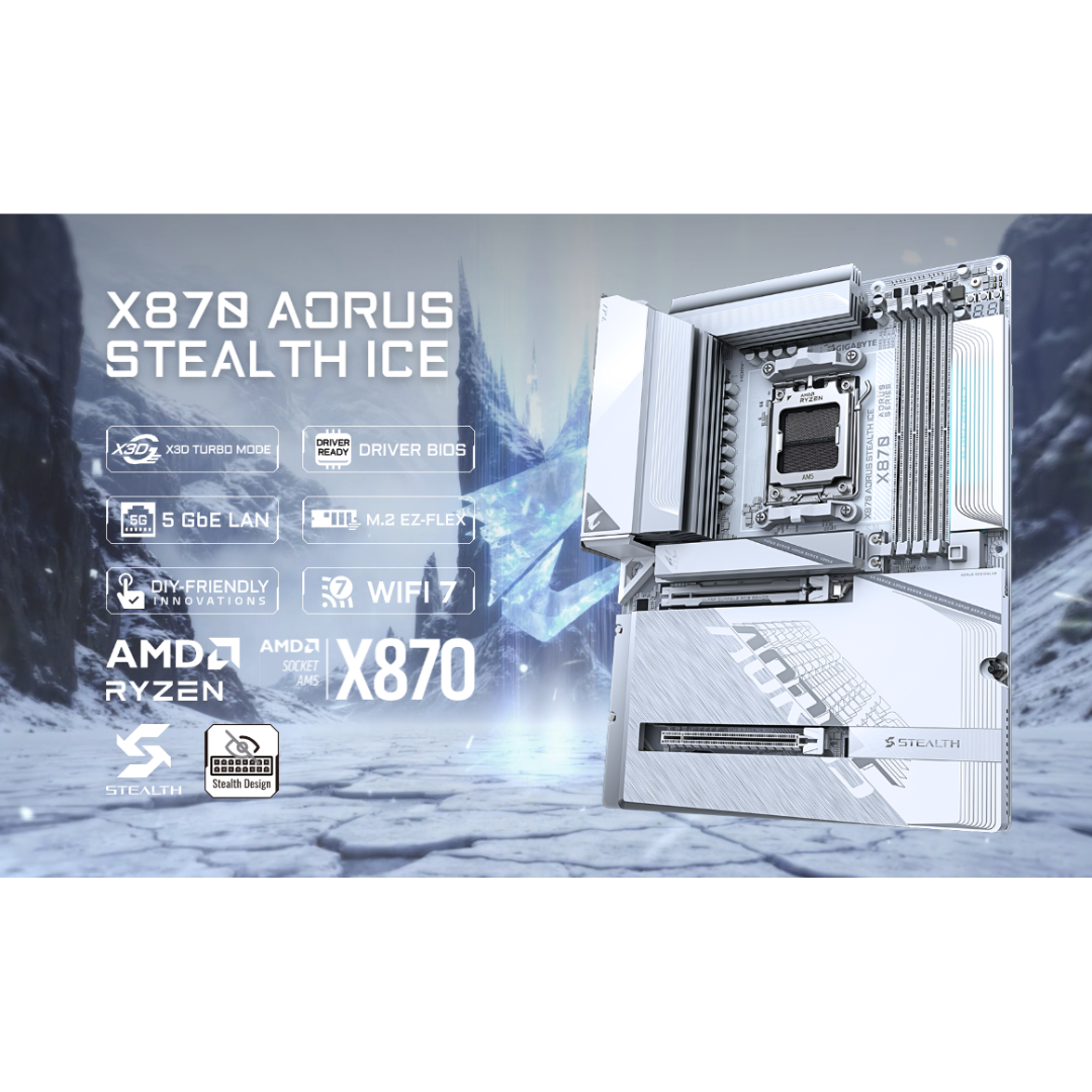 Gigabyte X870 AORUS STEALTH ICE DDR5 WiFi7 AM5 Motherboard