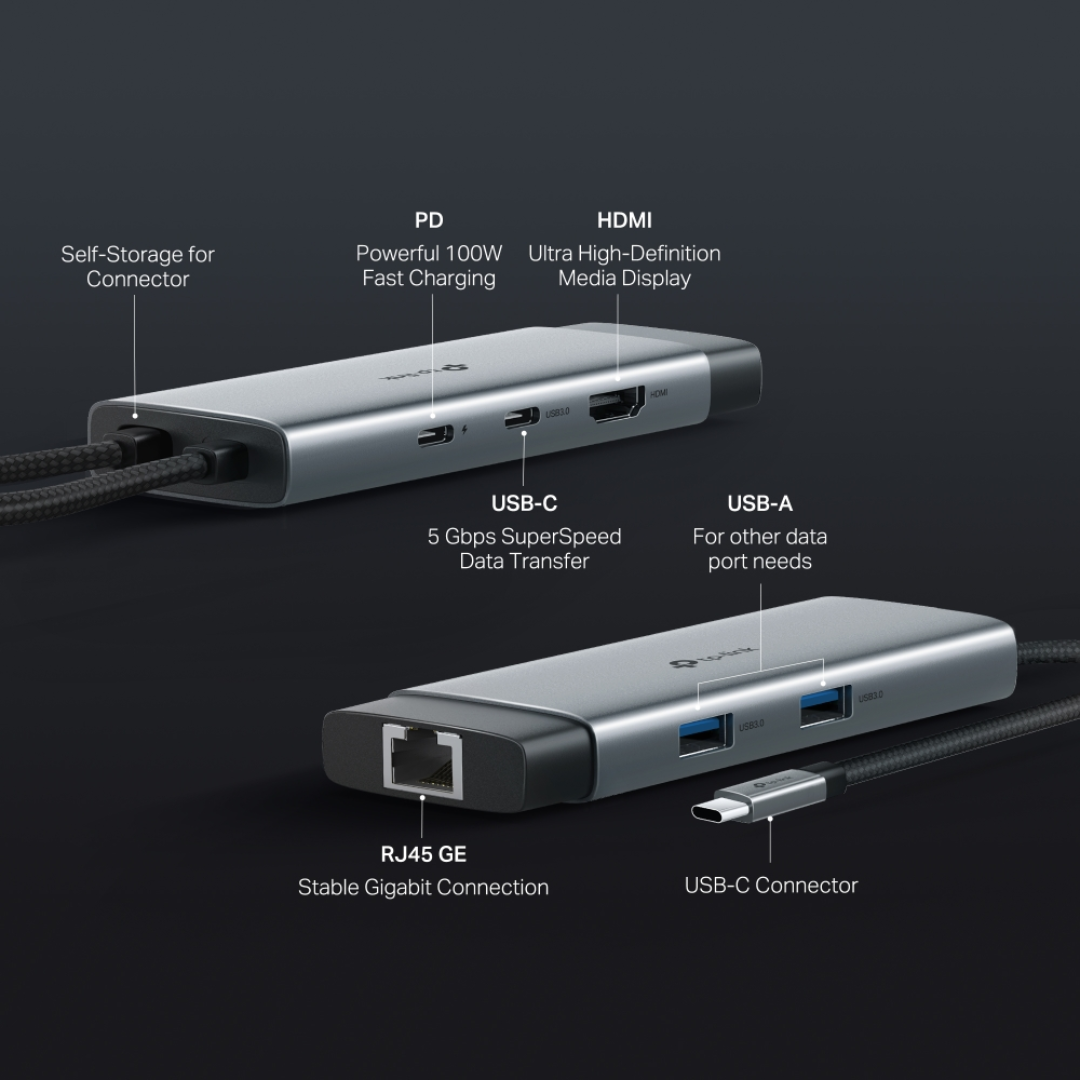 TP-Link UH6120C USB 3.0 Type-C 6-in-1 Portable USB Hub | USB-C | Plug & Play | Gigabit Connection | 100W Fast Charging