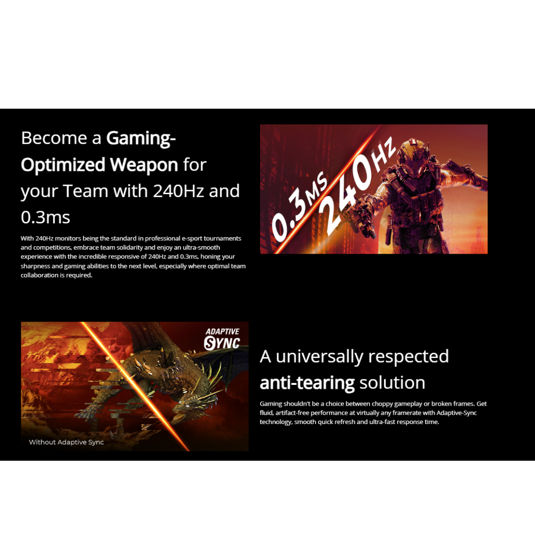 AOC 24G11ZE 24" IPS 240Hz 1920X1080 FHD/FS 0.3ms HDR10 ADAPTIVE SYNC Gaming Monitor HDMI2.0 DP