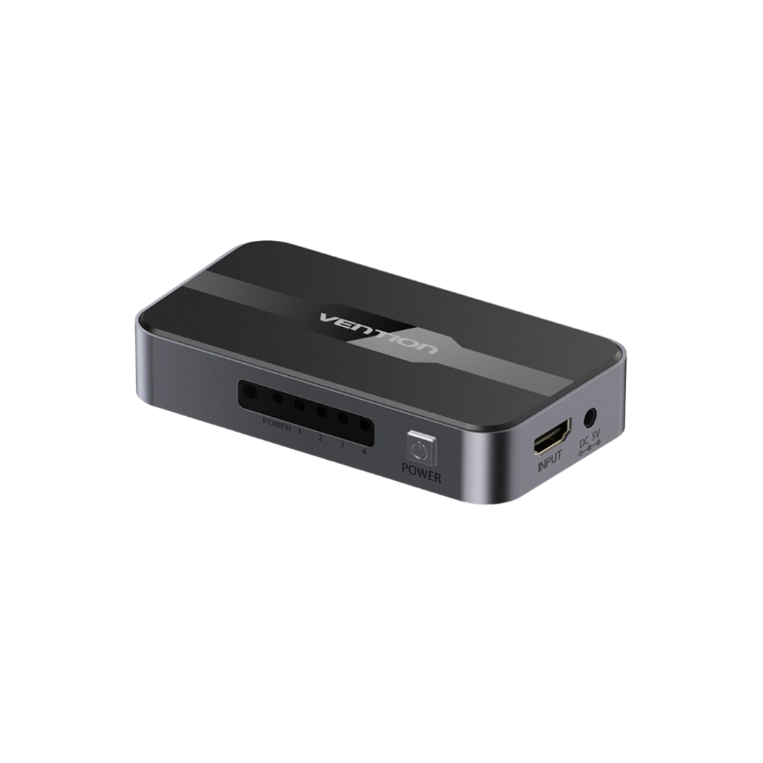 Vention HDMI 1x4 Splitter 1 In 4 Out HDMI Spliter 4K HD 3D Vision Audiovisual Sync HDMI Port Hub With Power Supply For Computer TVbox PS3 4 Laptop Projector Monitor HDMI Switch Adapter HDMI Switcher