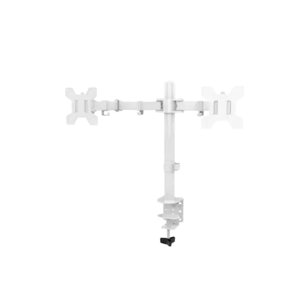 Inplay KMT-2 White Dual Arm Monitor Mount 13-27" Fully Adjustable with C Clamp Stand