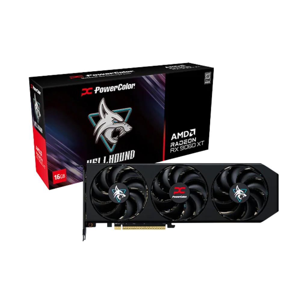 PowerColor Hellhound RX 9060 XT OC 16GB Black GDDR6 Graphics Card RX9060XT 16G-L/OC