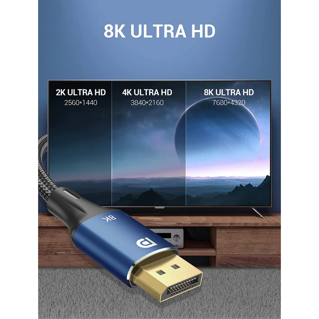 Vention DP Male to DP Male 8K@60Hz/4K@144Hz 2mts DP Male Cable HCELH