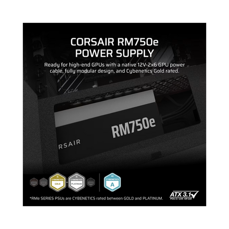 Corsair RM750e Gold 750W ATX 3.1 Fully Modular Low-Noise Power Supply CP-9020295-NA