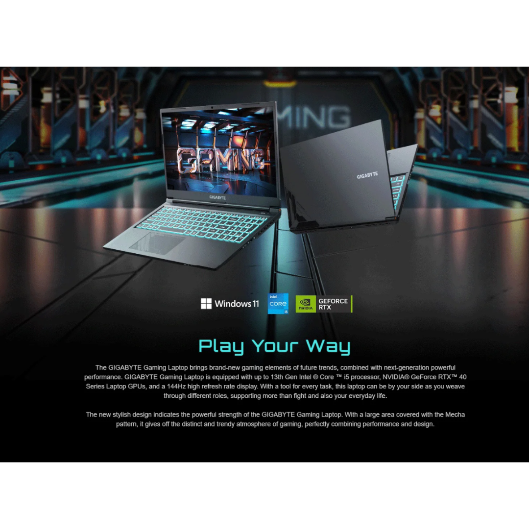 Gigabyte G5 KF5-53PH383SH Gaming Laptop | 15.6" FHD | i5-13500H | 8GB RAM | 512GB SSD | RTX 4060 | Windows 11 Home | Gigabyte Gaming Backpack | Free Adata 8GB DDR5 4800MHZ SODIMM Memory Module