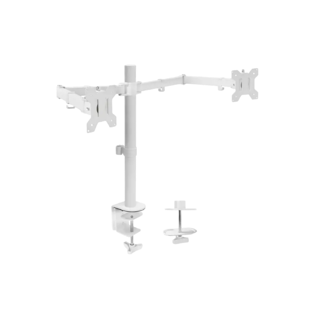 Inplay KMT-2 White Dual Arm Monitor Mount 13-27" Fully Adjustable with C Clamp Stand