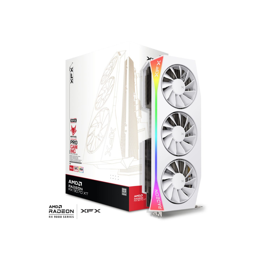 XFX Mercury RX 9070 XT Pro Gaming OC RGB 16GB GDDR6 White Graphics Card RX-97TRGBBW9