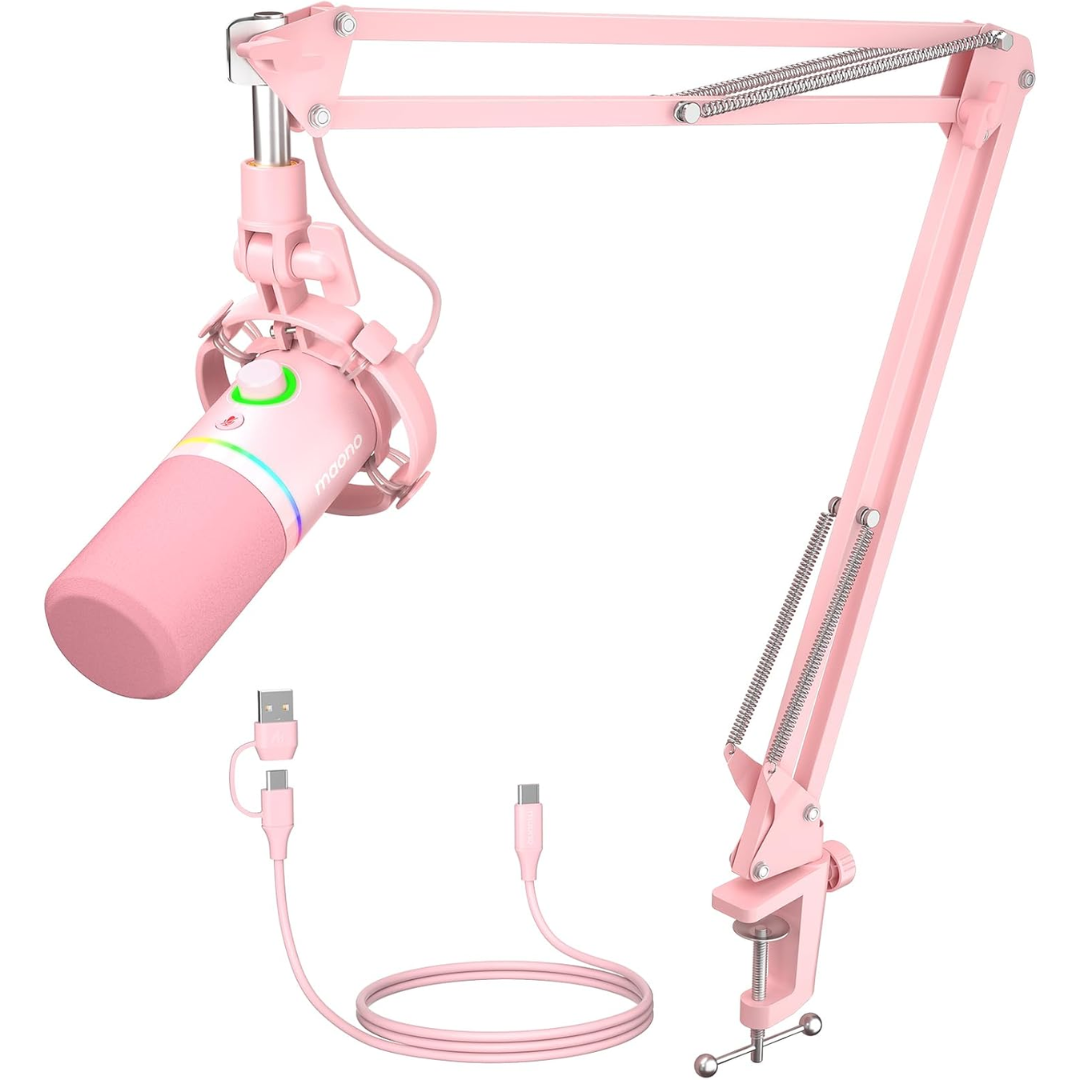 Maono PD200XS USB/XLR Podcast Dynamic Microphone Set with Boom Arm ( Black | White | Pink )